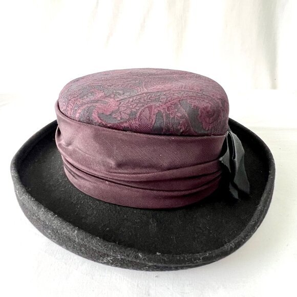 Whittall & Shon 100% Wool Hat, Black and Purple Paisley Pattern EC - Picture 13 of 14